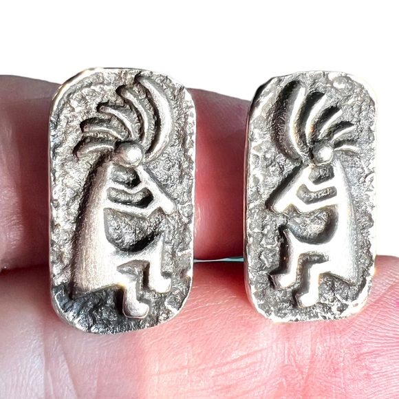 Vintage Navajo Kokopelli Clip Earrings .925 Silver Signed - Picture 6 of 9